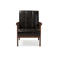 Baxton Studio BBT8011A2-Brown Chair Nikko Mid-century Dark Brown Faux Leather Wooden Lounge Chair